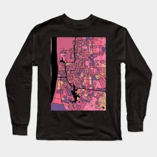 Baton Rouge Map Pattern in Purple & Pink Long Sleeve T-Shirt